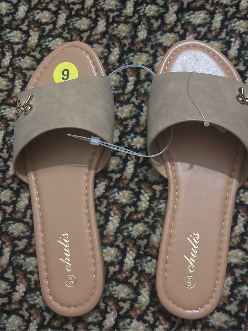 & Other Stories Taupe Slide Sandals with Gold Accent